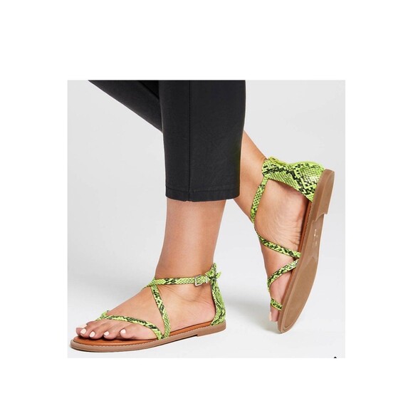 Mix No 6 Highlighter Yellow Snake Print Sandals 10M - Picture 1 of 10